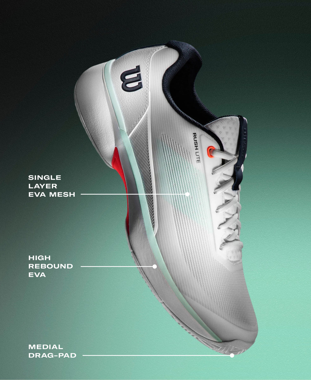 Wilson Rush Lite 5 Mens Tennis Shoes, White/Deja Vu Blue/Safety Yellow - feature detail