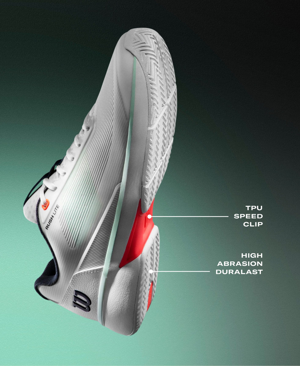Wilson Rush Lite 5 Clay Mens Tennis Shoes, White/Bay/Fiery Coral - feature detail