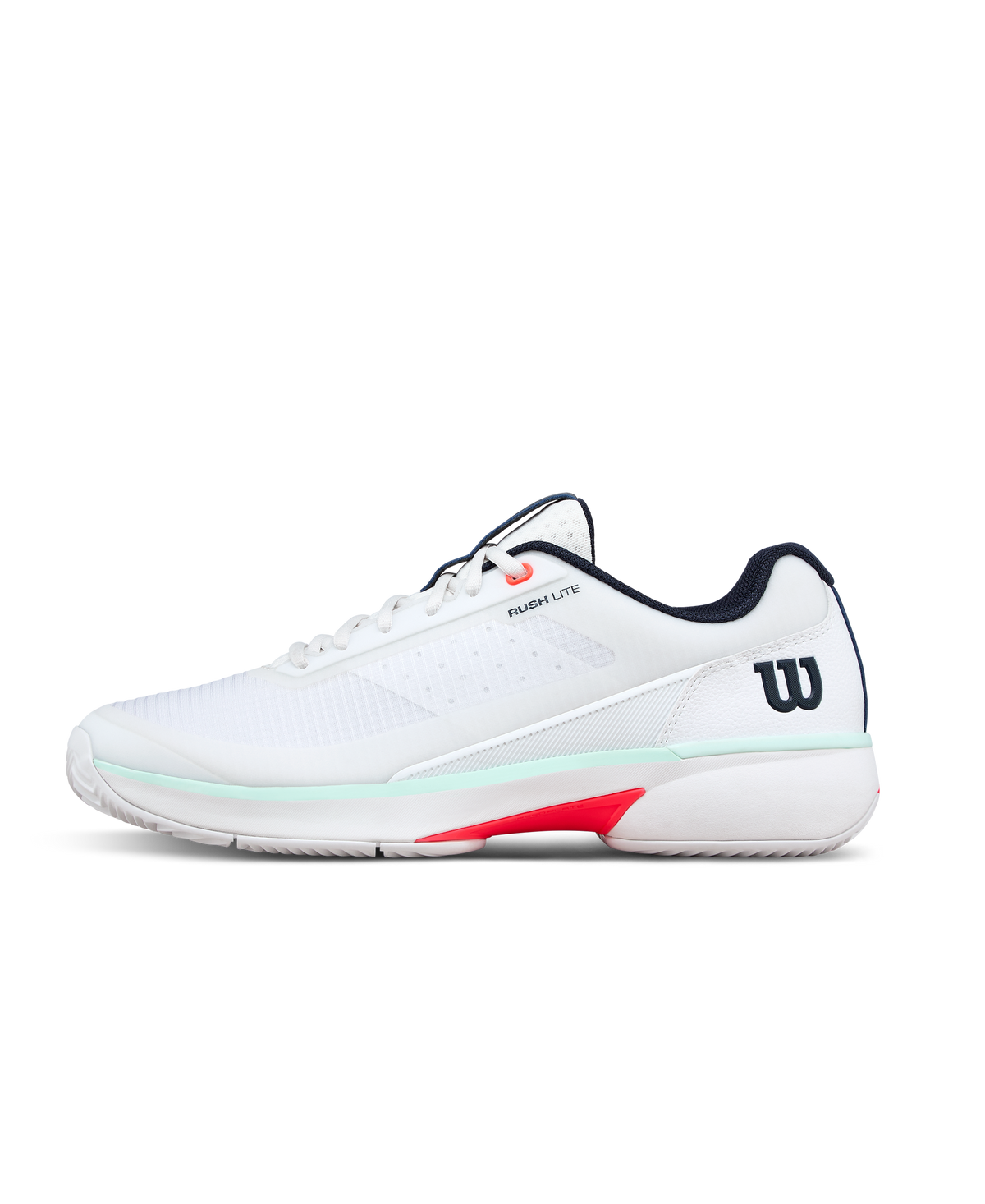 Wilson Rush Lite 5 Clay Mens Tennis Shoes, White/Bay/Fiery Coral - main view