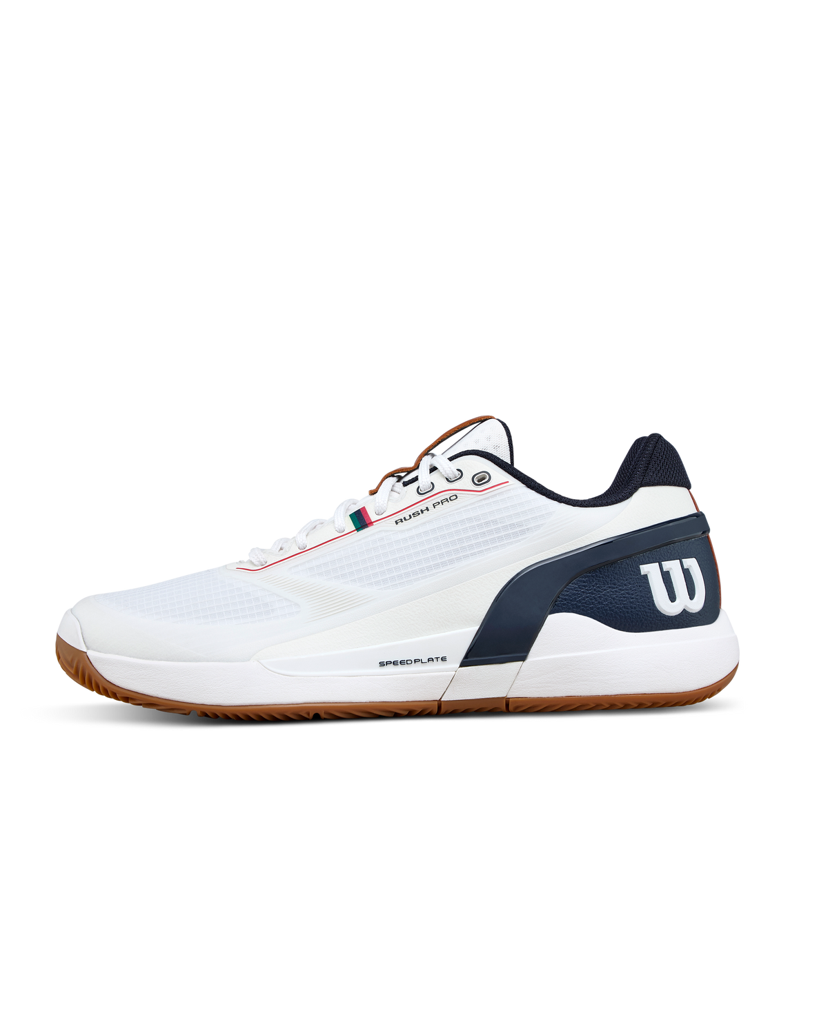 Wilson Rush Pro 5 Clay Mens Tennis Shoes, White/Navy Blazer/Gum - main view