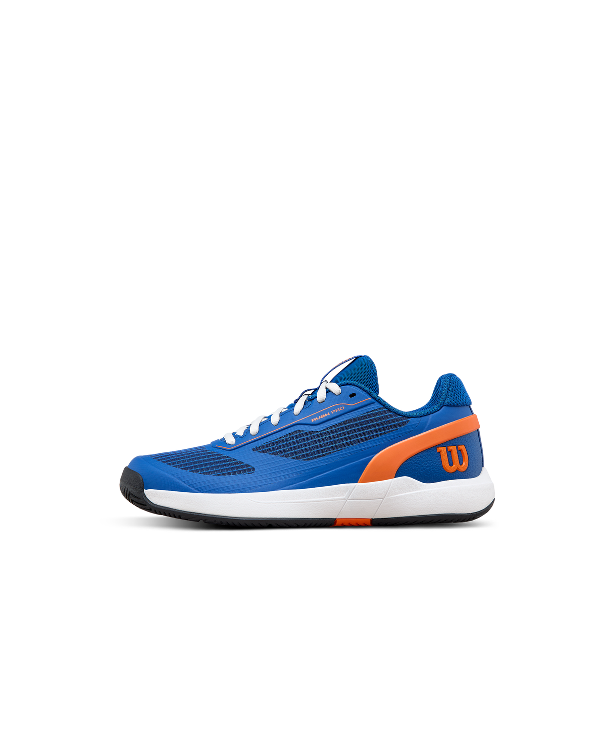 Wilson Rush Pro 5 Junior Tennis Shoes, Deja Vu Blue/White/Orange Tiger - main view