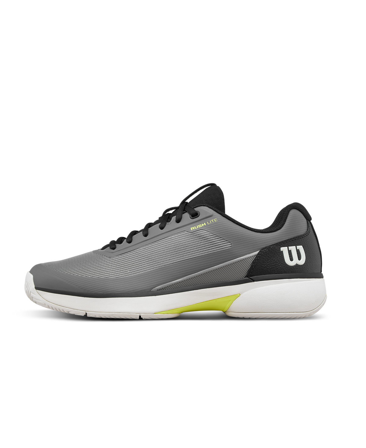 Wilson Rush Lite 5 Mens Tennis Shoes, Titanium/Black/Safety Yellow - main view