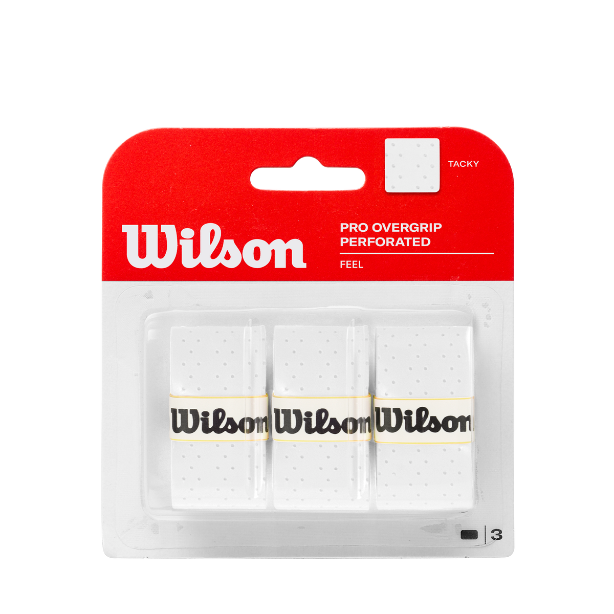 Wilson Pro Overgrip Perforated Tennis Racket Overgrips, 3 Pack, White - main view