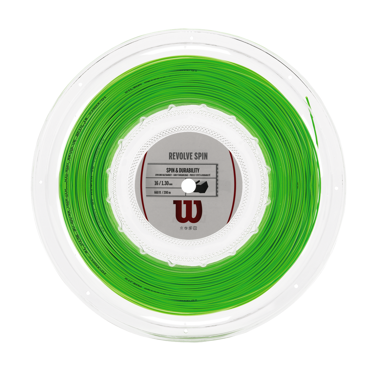 Wilson Revolve Spin 16 Gauge Tennis String, 200m Reel, Lime - main view