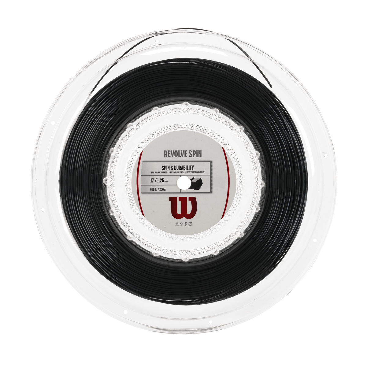 Wilson Revolve Spin 17 Gauge Tennis String, 200m Reel, Black - main view