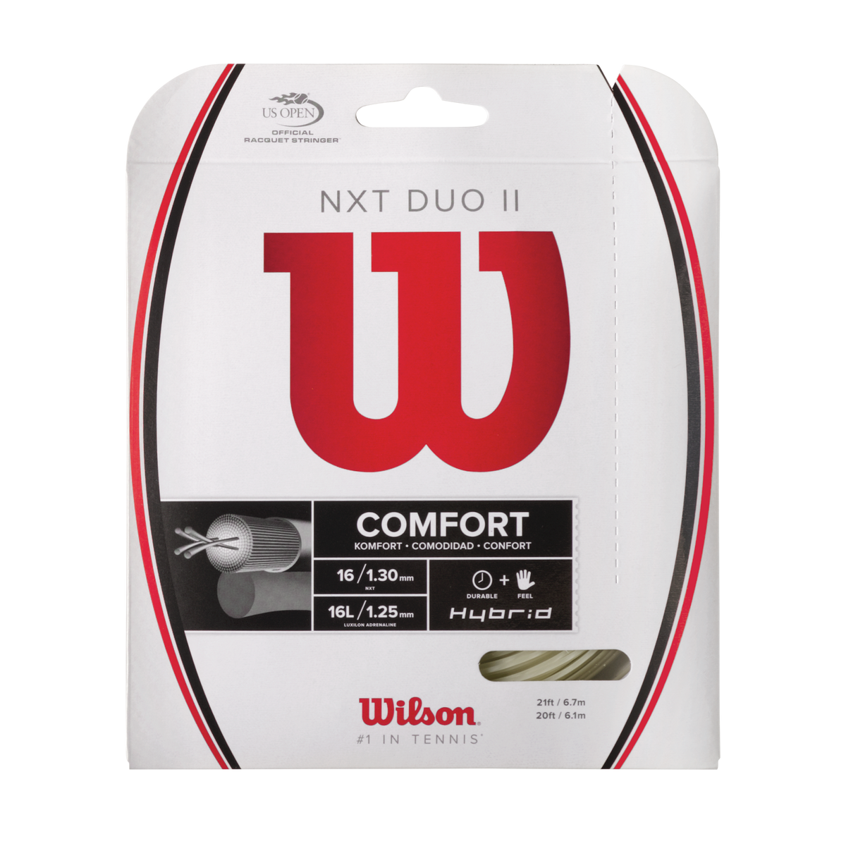 Wilson NXT Duo II Hybrid Tennis String Set, NXT and Luxilon Adrenaline, 16/17 Gauge, Platinum - main view