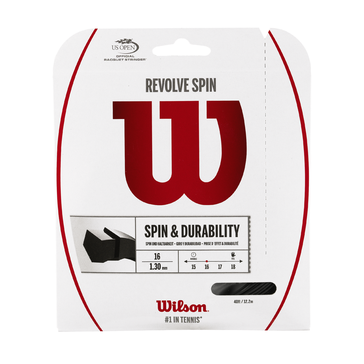 Wilson Revolve Spin 16 Gauge Tennis String, 40 ft Set, Black - main view