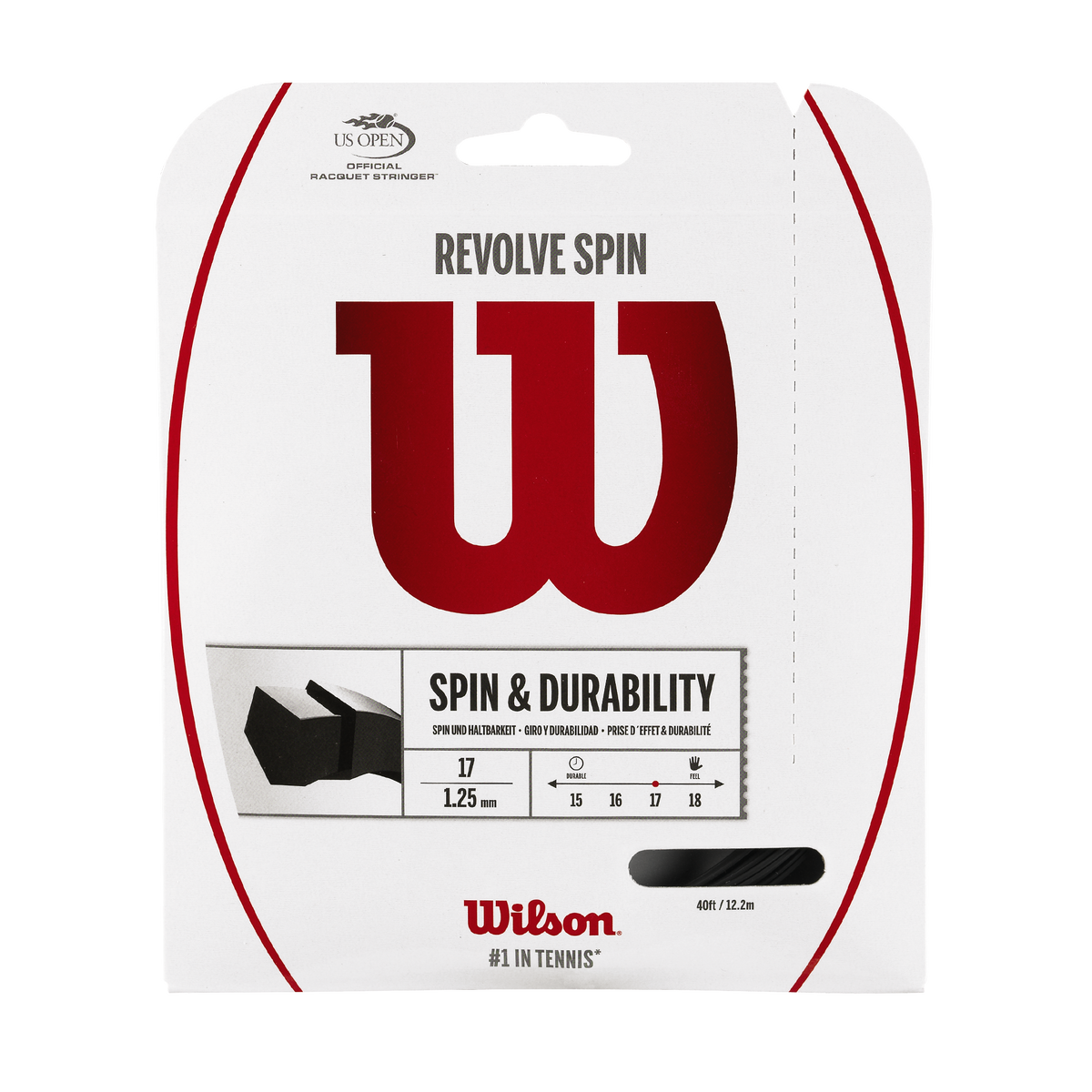 Wilson Revolve Spin 17 Gauge Tennis String, 40 ft Set, Black - main view