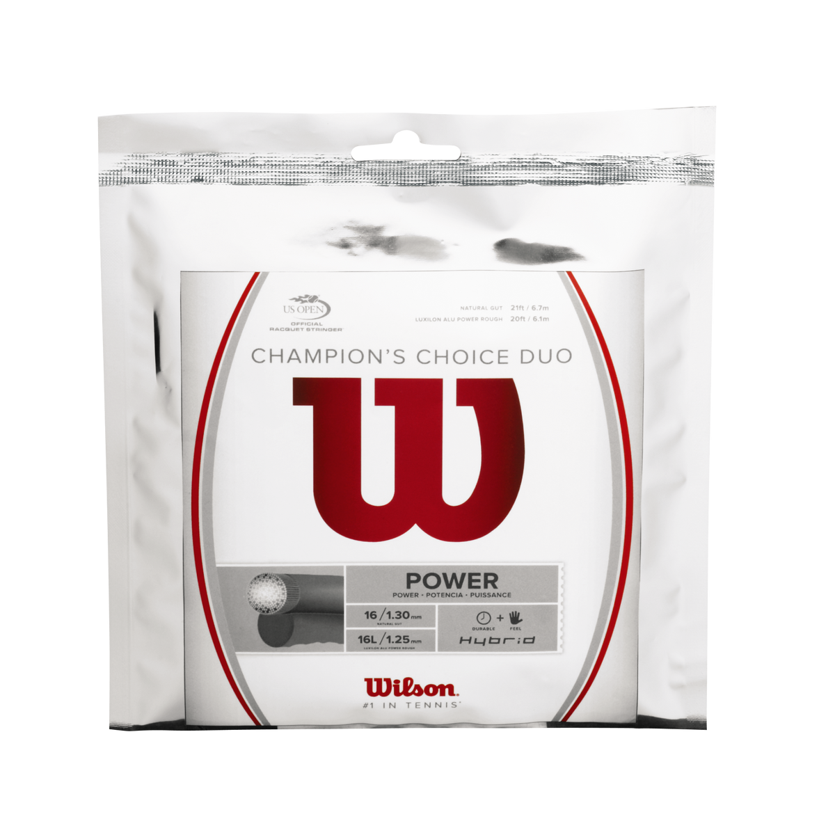 Wilson Champion's Choice Duo Hybrid Tennis String, 1.30/1.25 mm Set in Natural/Silver - main view