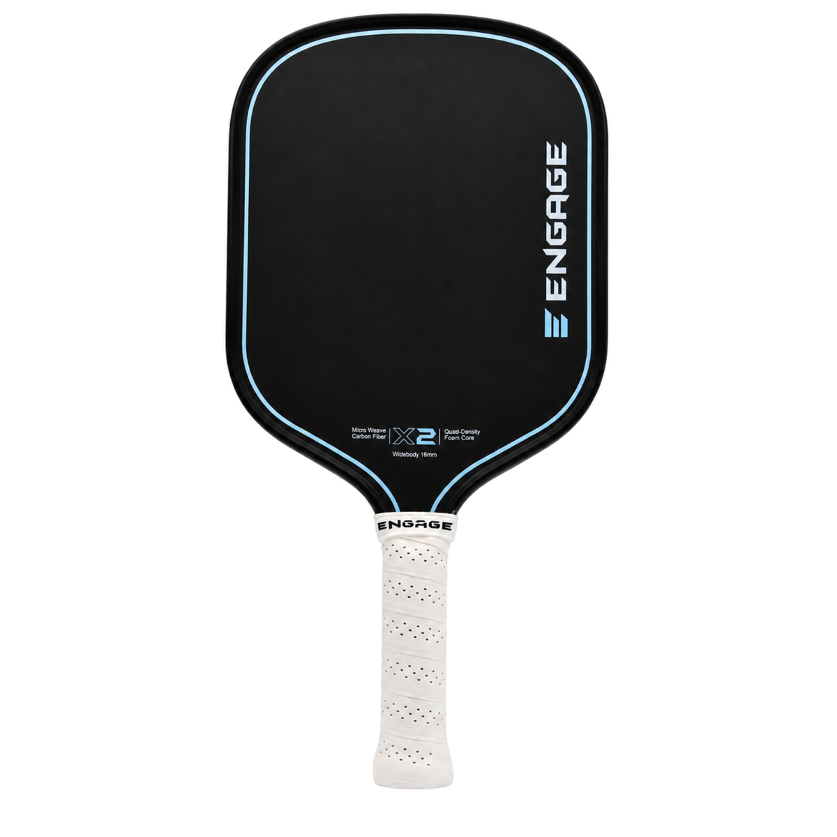 Engage X2 Widebody 16mm Aqua Surge pickleball paddle with black edge guard, front view
