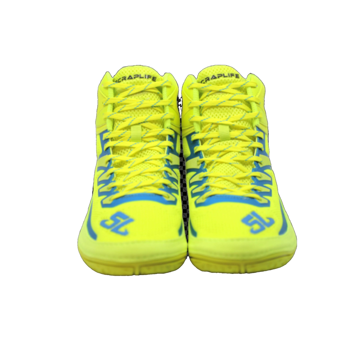 ScrapLife Velocity Wrestling Shoe in Yellow/Teal - angled view
