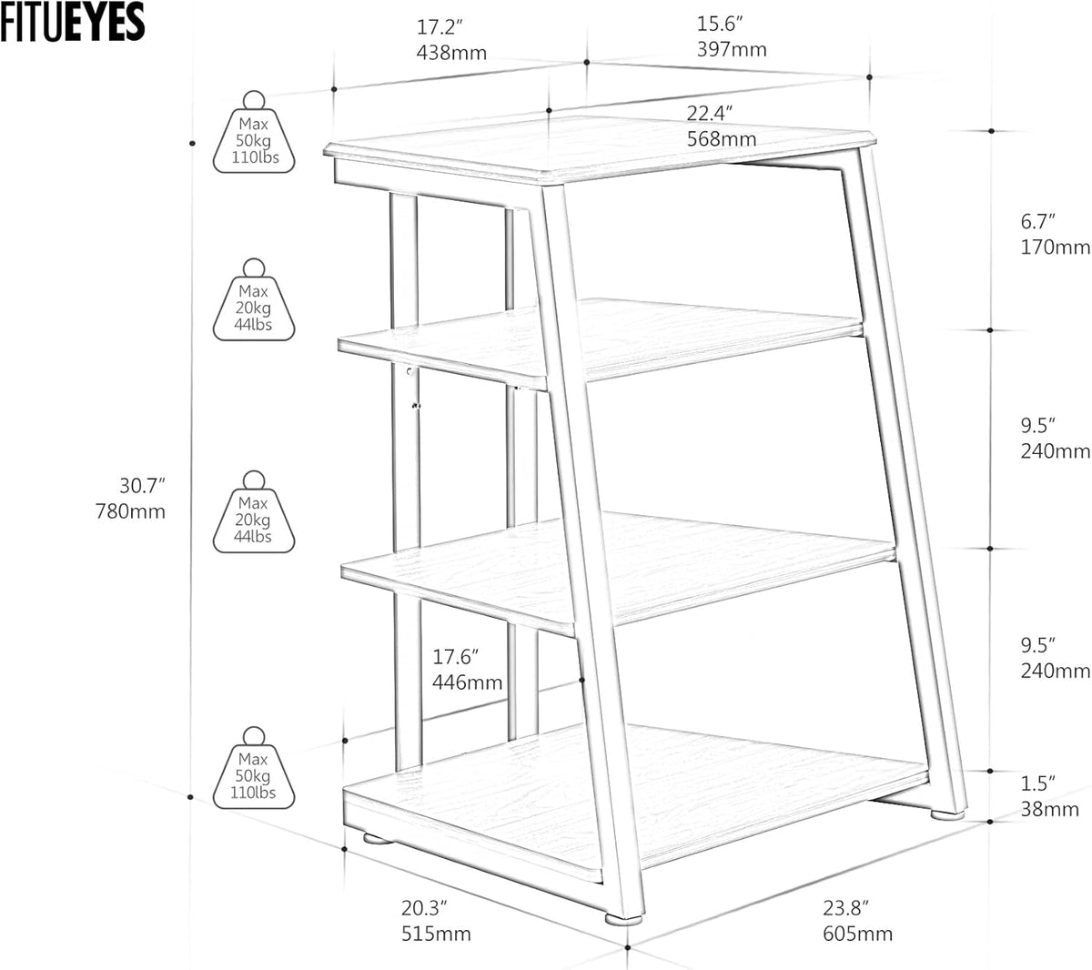 4-Tier Media Stand with Two Adjustable Shelves - View 4