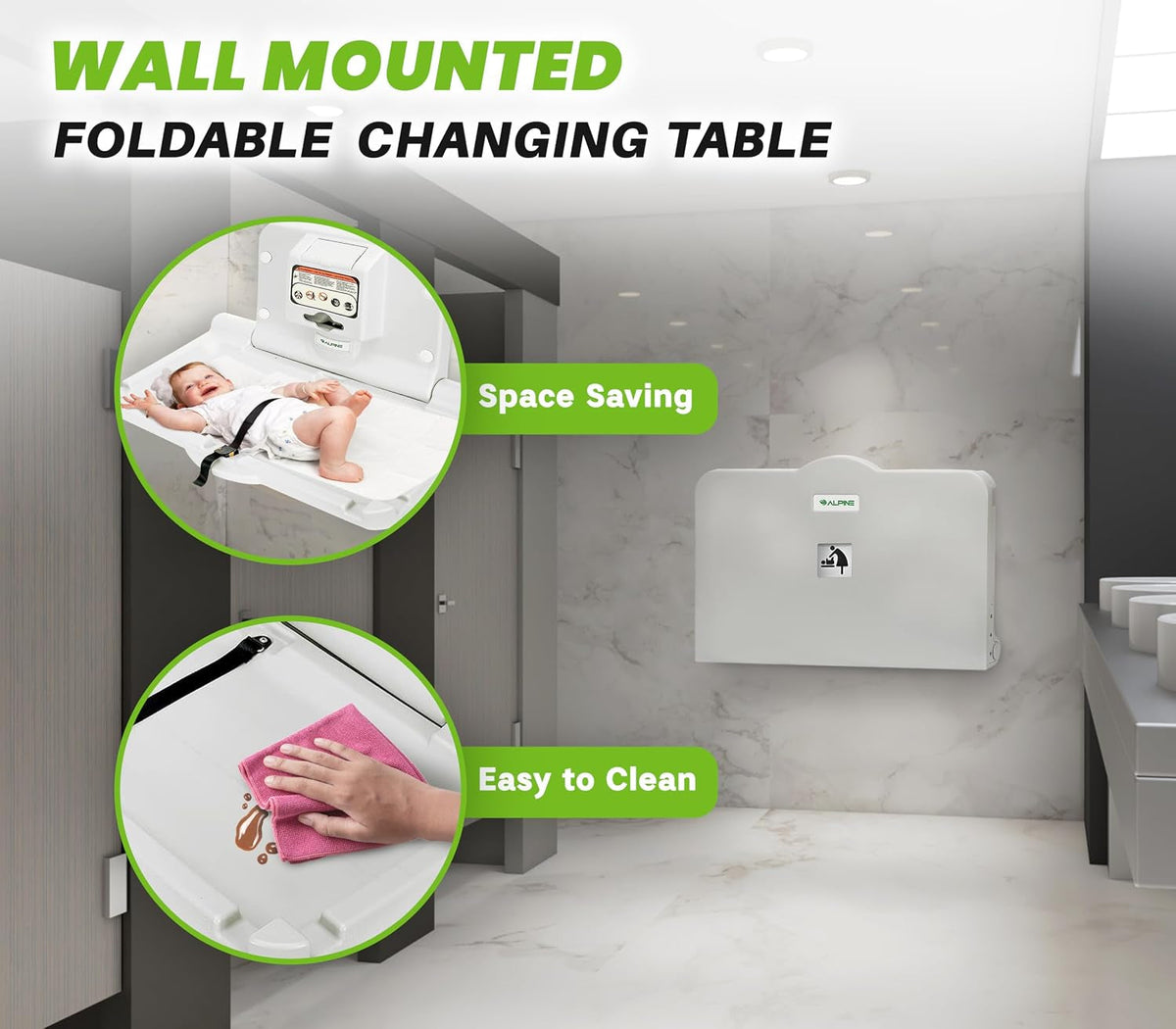 Wall-Mount Fold-Down Baby Changing Station with Safety Straps - View 7