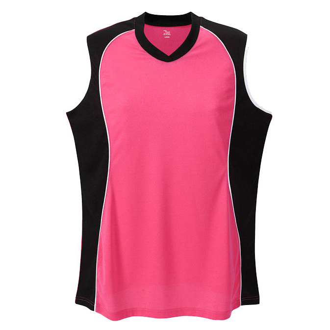 Martin Sports Women's Sleeveless V Neck Softball Jersey, Moisture Management in Fuchsia Youth L - Front View