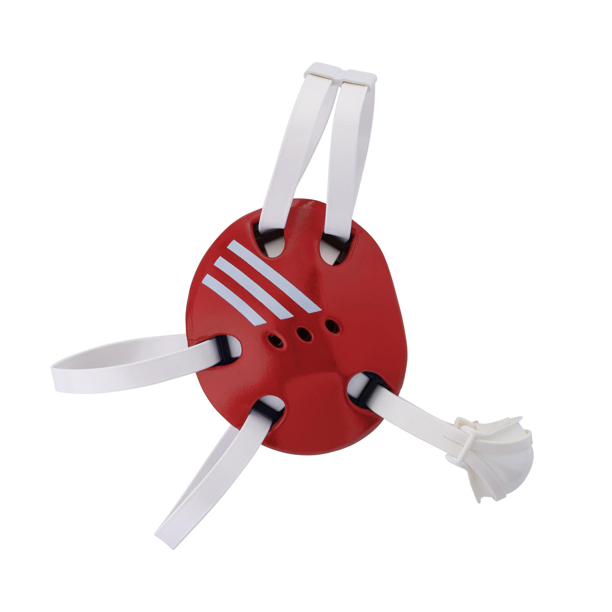 Adidas wrestling headgear with adjustable straps, highlighting the ear guards and fastening system.