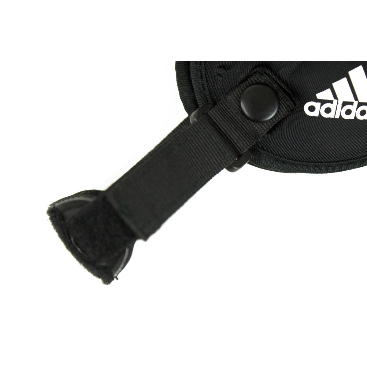 Alternate side view of Adidas wrestling headgear with padded ear guard and adjustable straps