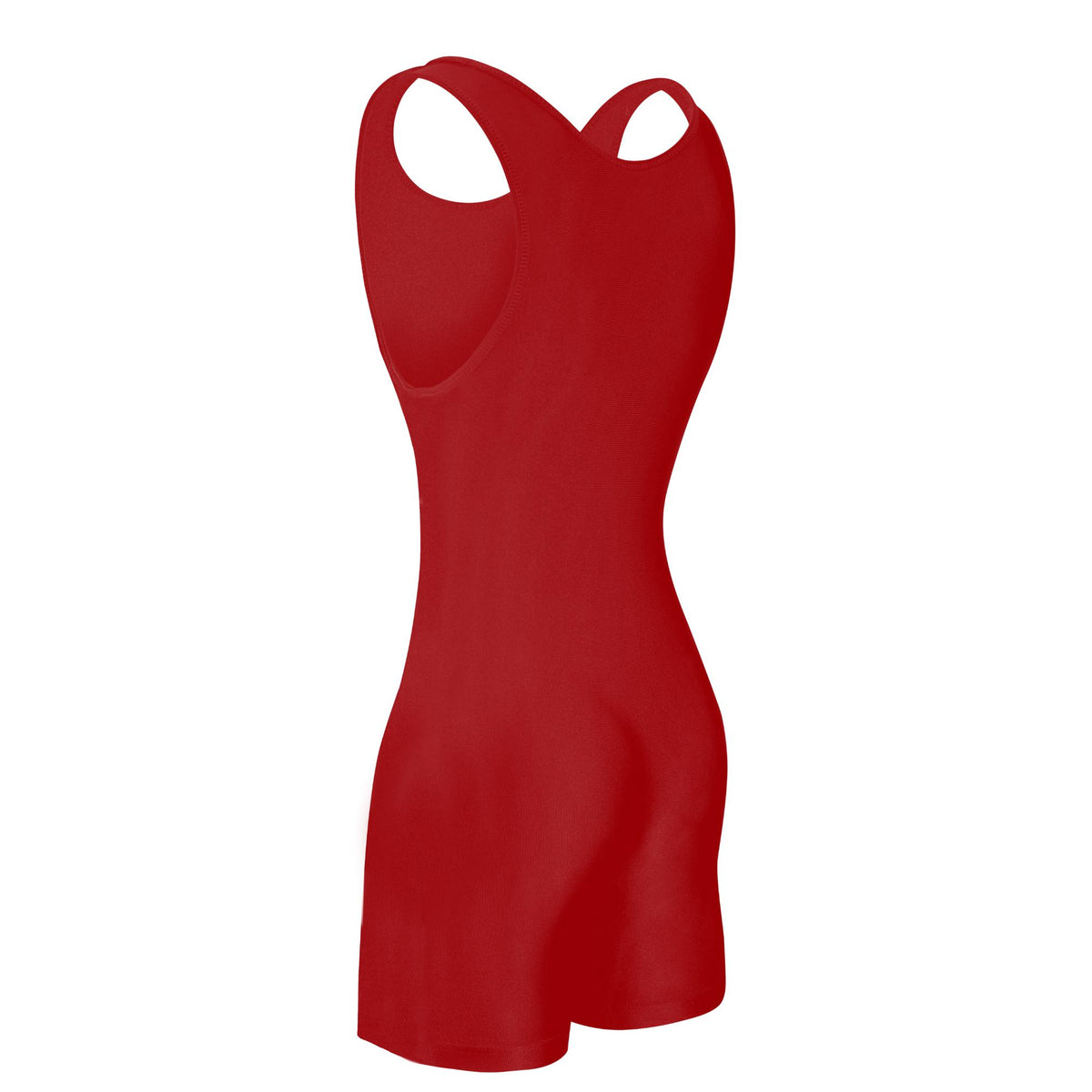 Red Adidas wrestling singlet shown from a front-right angle on a white background.