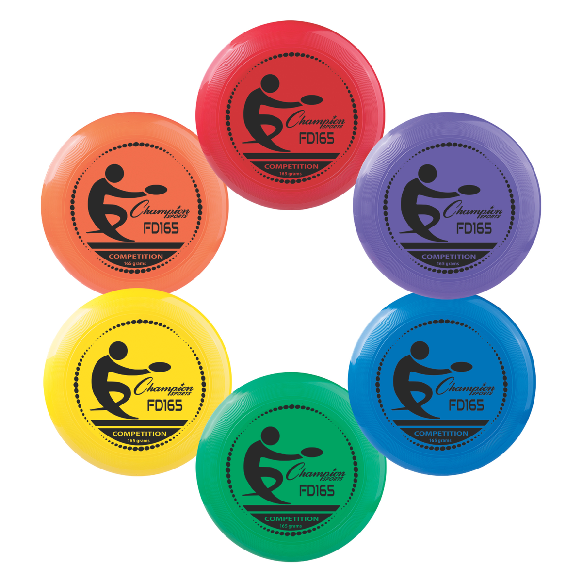 Champion Sports Competition Plastic Disc in 165 g Set of 6 - Front View