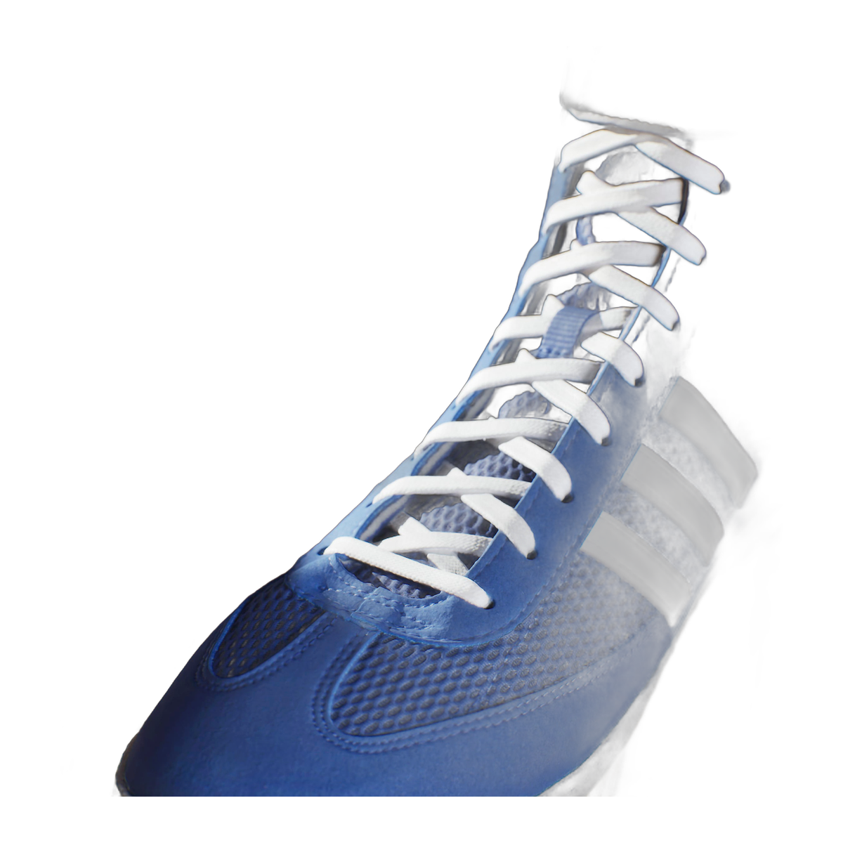 Adidas Combat Speed 4 Royal/White/Grey Wrestling Shoes in Royal/White/Grey - lace and upper detail