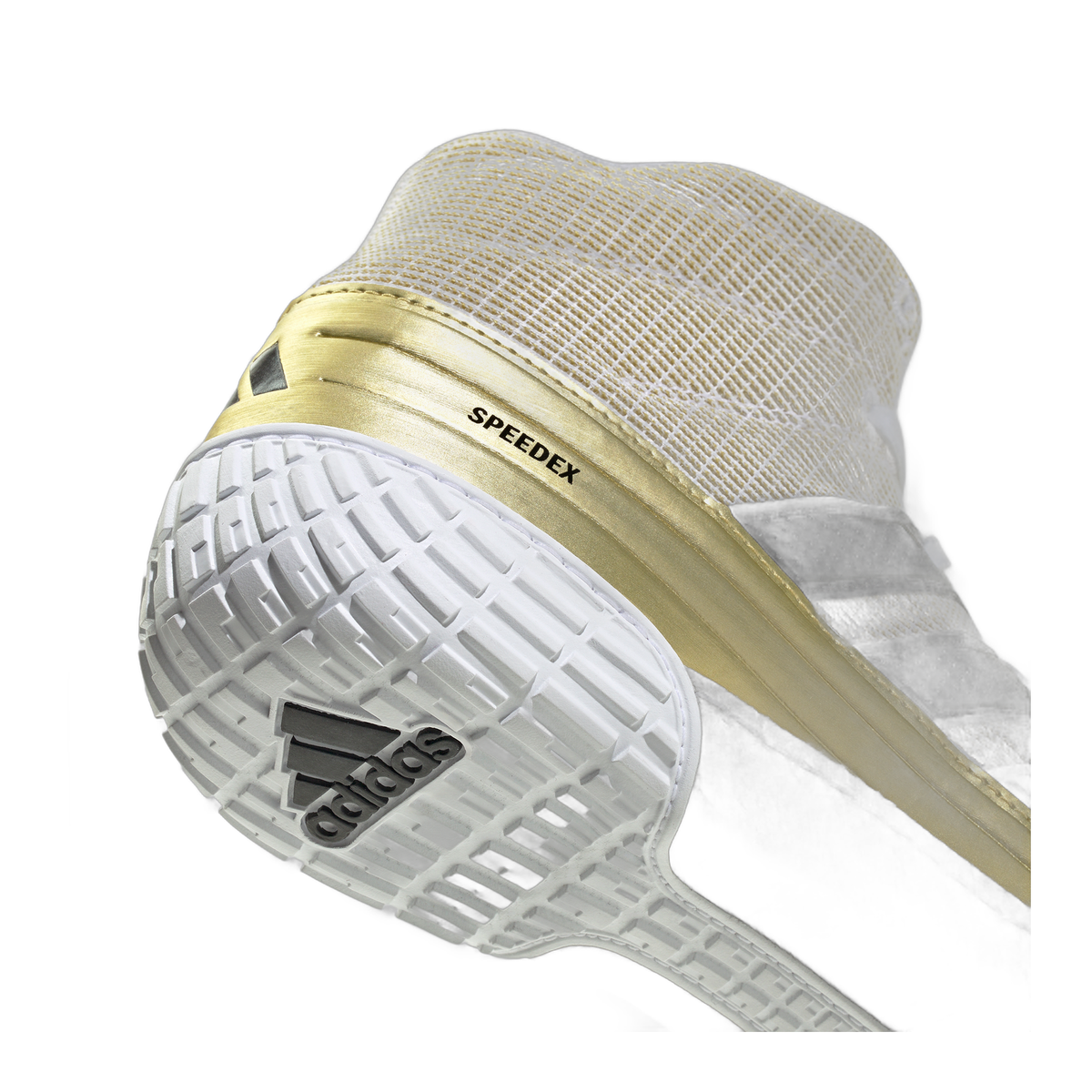 Adidas Speedex White Black Gold Wrestling Shoes in White/Black/Metallic Gold - outsole traction detail