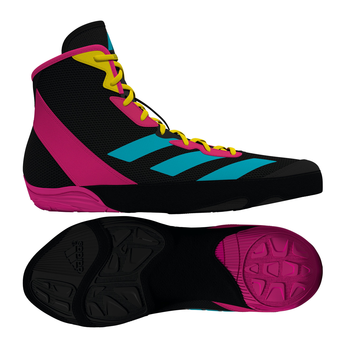 Adidas Adizero Black/Cyan/Pink Wrestling Shoes in Black/Cyan/Pink