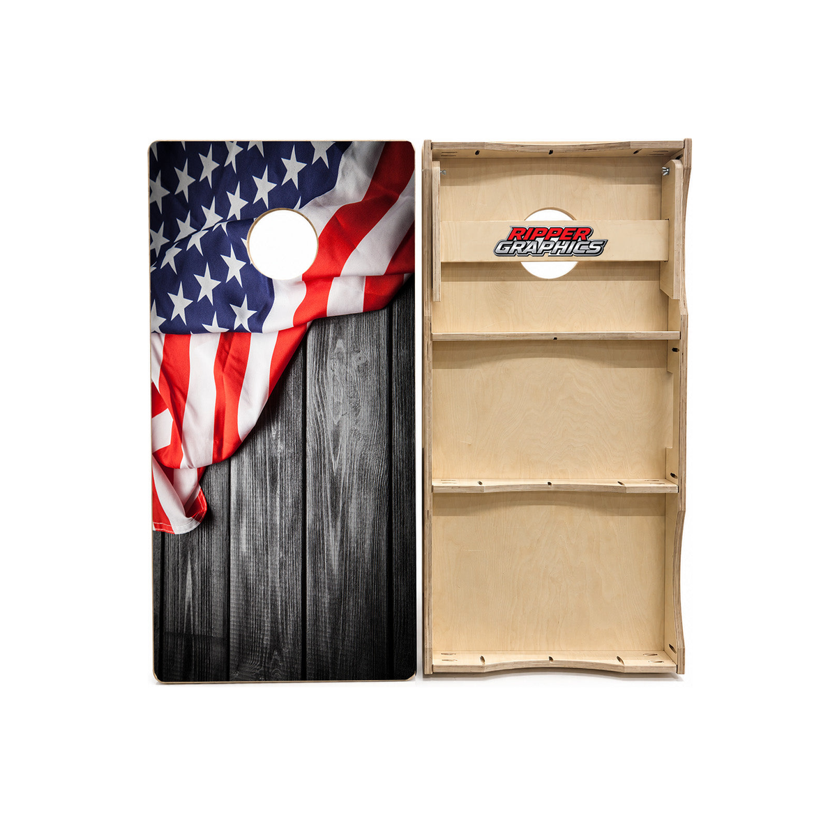 American Flag Black Barnwood Cornhole Design product photo