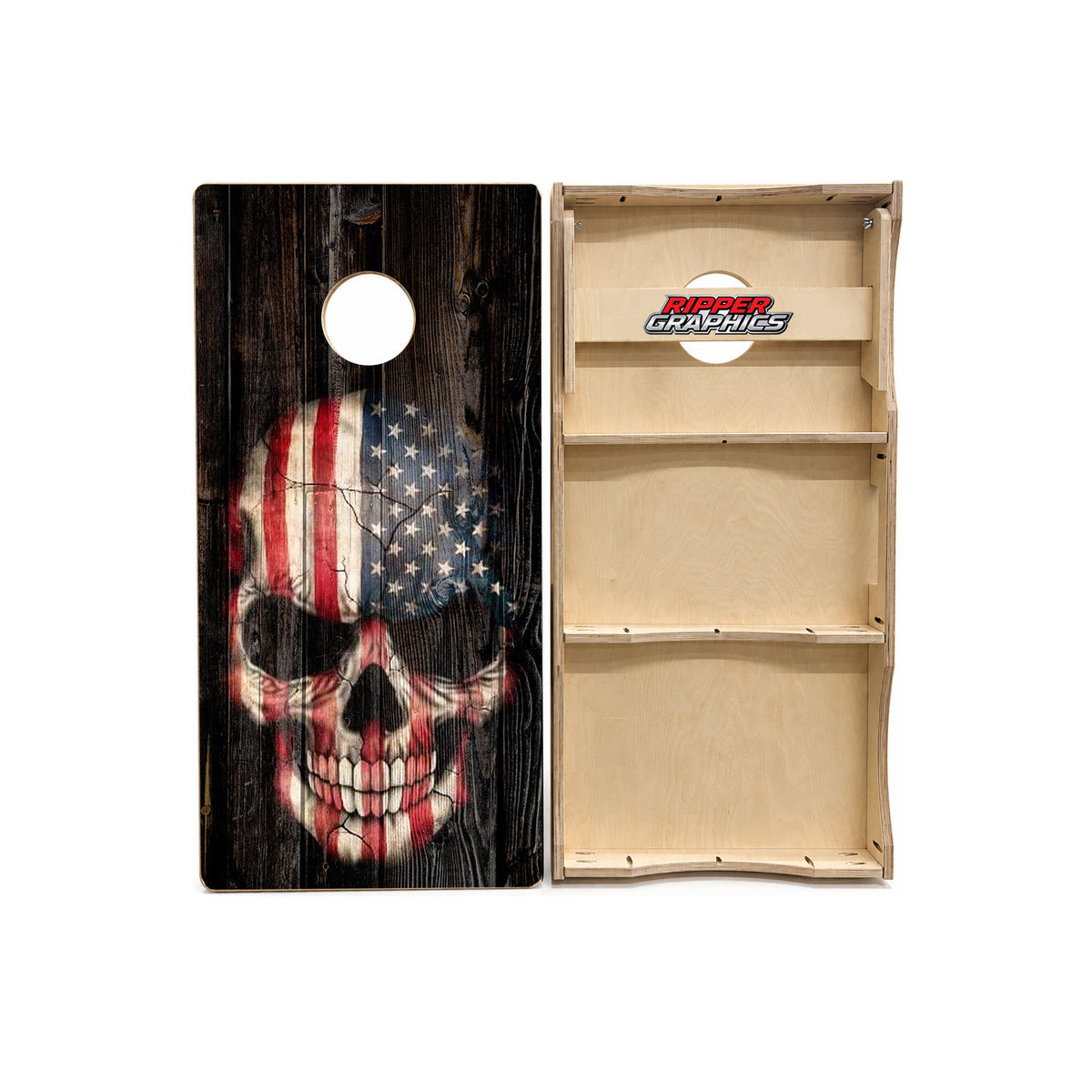 American Flag Skull Barnwood Cornhole Design product photo
