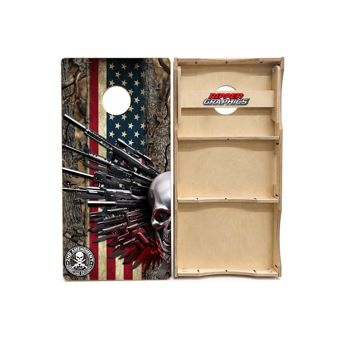 American Flag Skull Guns Cornhole Design product photo