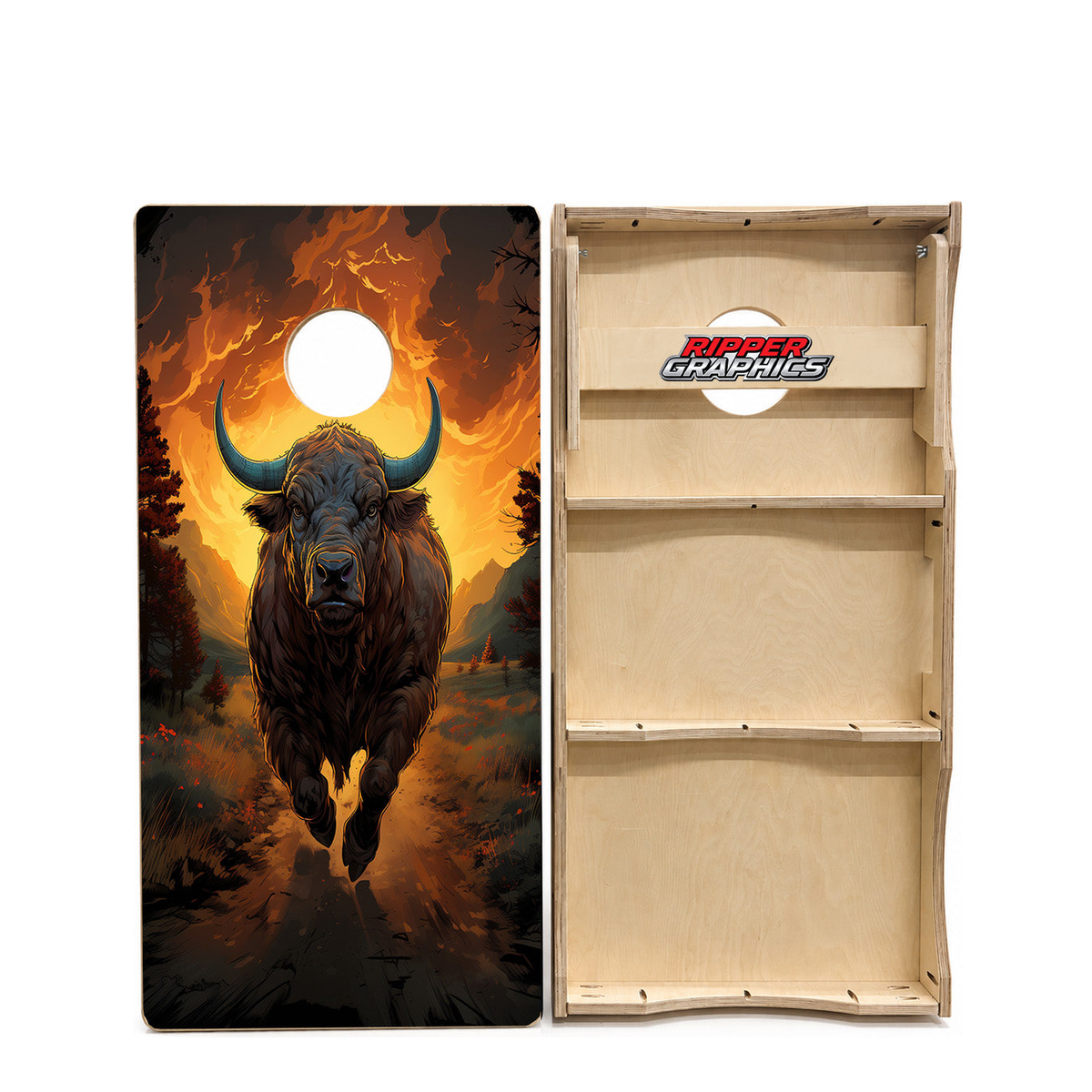 Angry Charging Bull Cornhole Design product photo