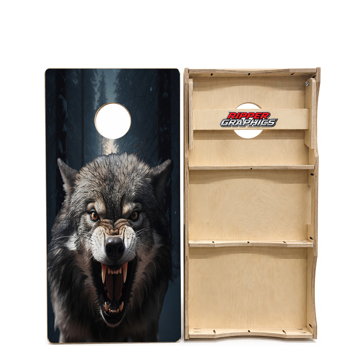 Angry Snarling Timber Wolf Cornhole Design product photo