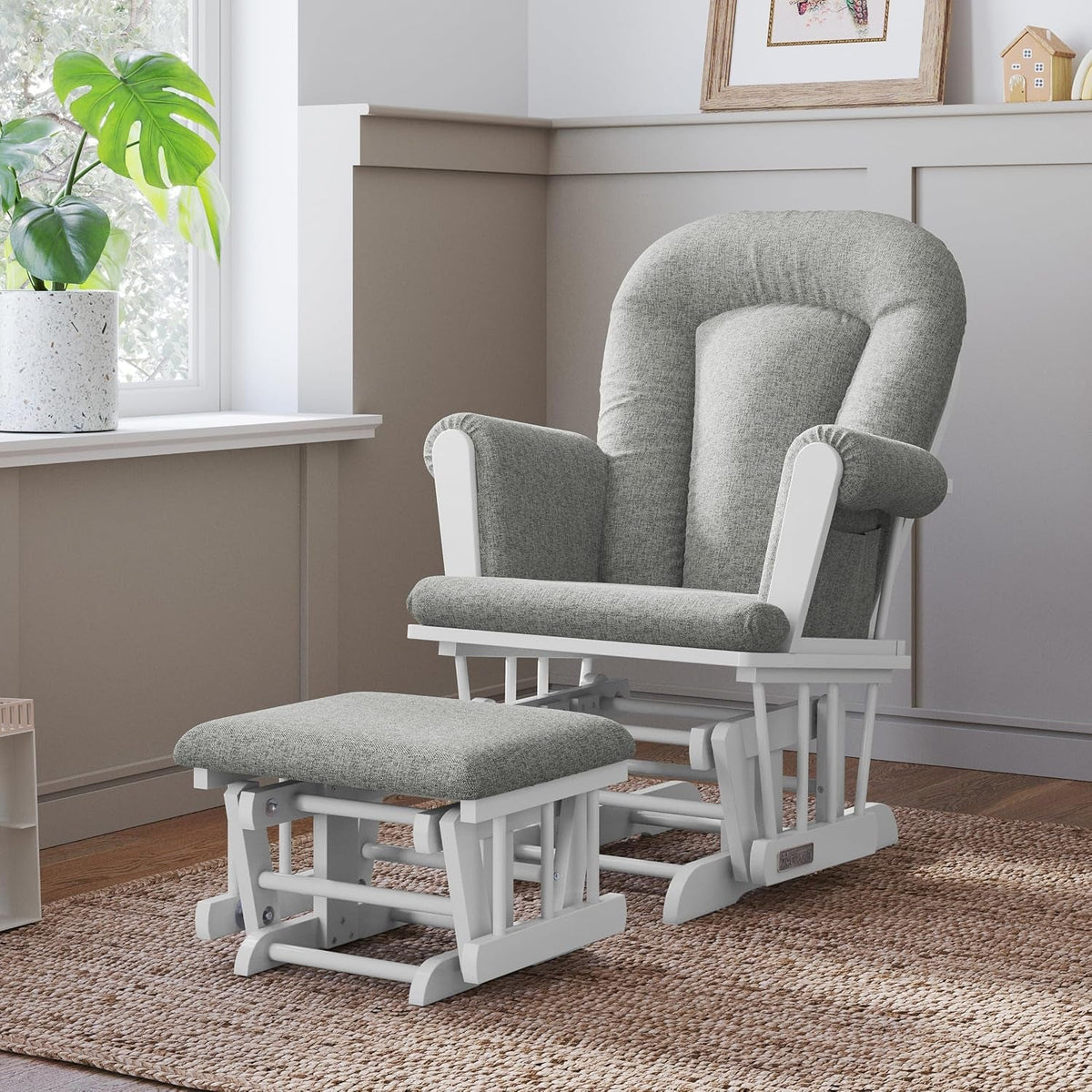 Glider & Ottoman Set, Nursery Gliding Chair with Storage Pockets - View 6