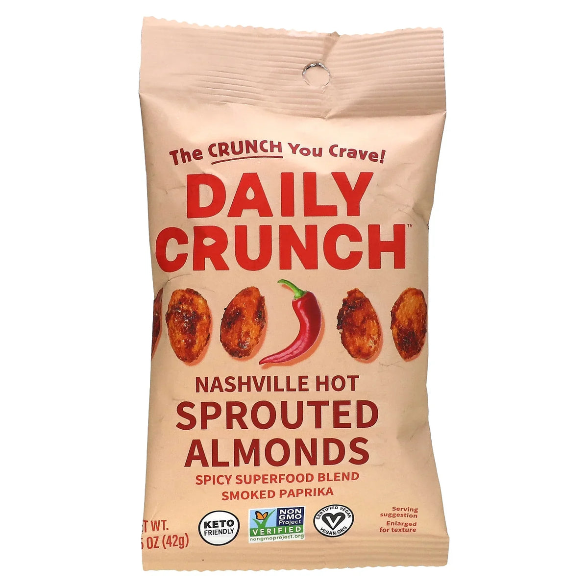 Daily Crunch Nashville Hot Sprouted Almonds, 1.5 oz (Case of 8)