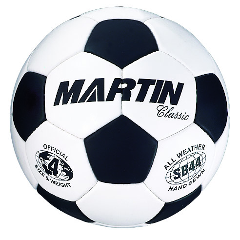 Martin Sports Classic Two Tone Soccer Ball, Hand Sewn in Black/White Size 3 - Front View
