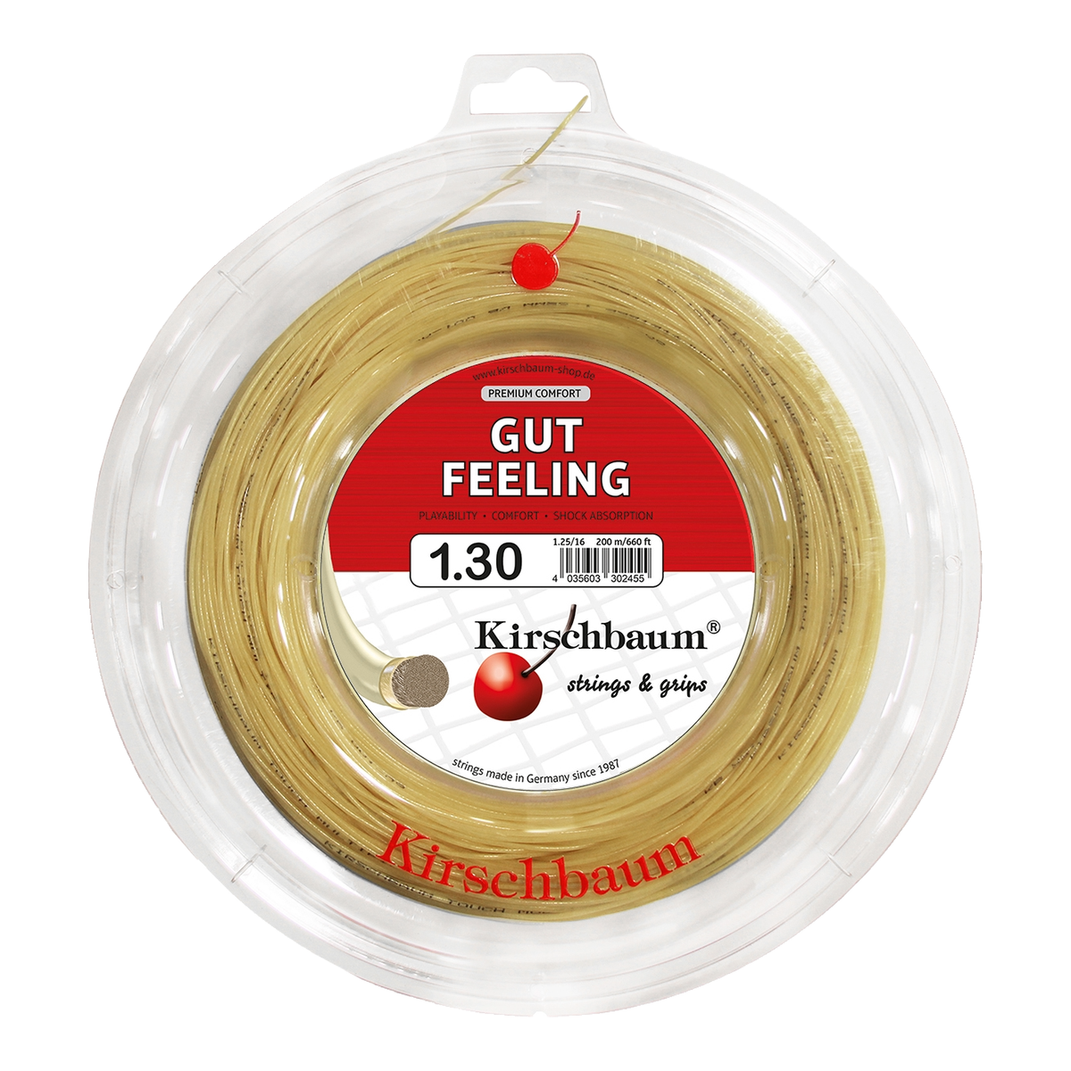 Kirschbaum Gut Feeling Tennis String Reel, 660 ft in 1.30mm / 16G - Front View