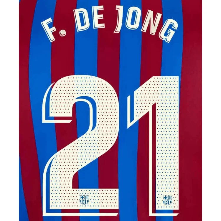 Barcelona 2021/22 Home F. De Jong #21 Youth Jersey Name Set