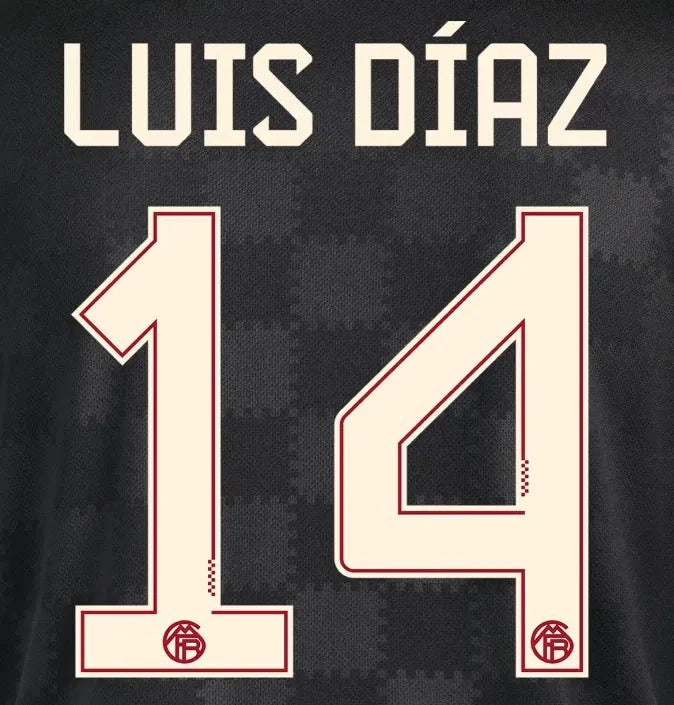 Bayern Munich 2025/26 Third LUIS DIAZ #14 Official Name Set (CL Version)