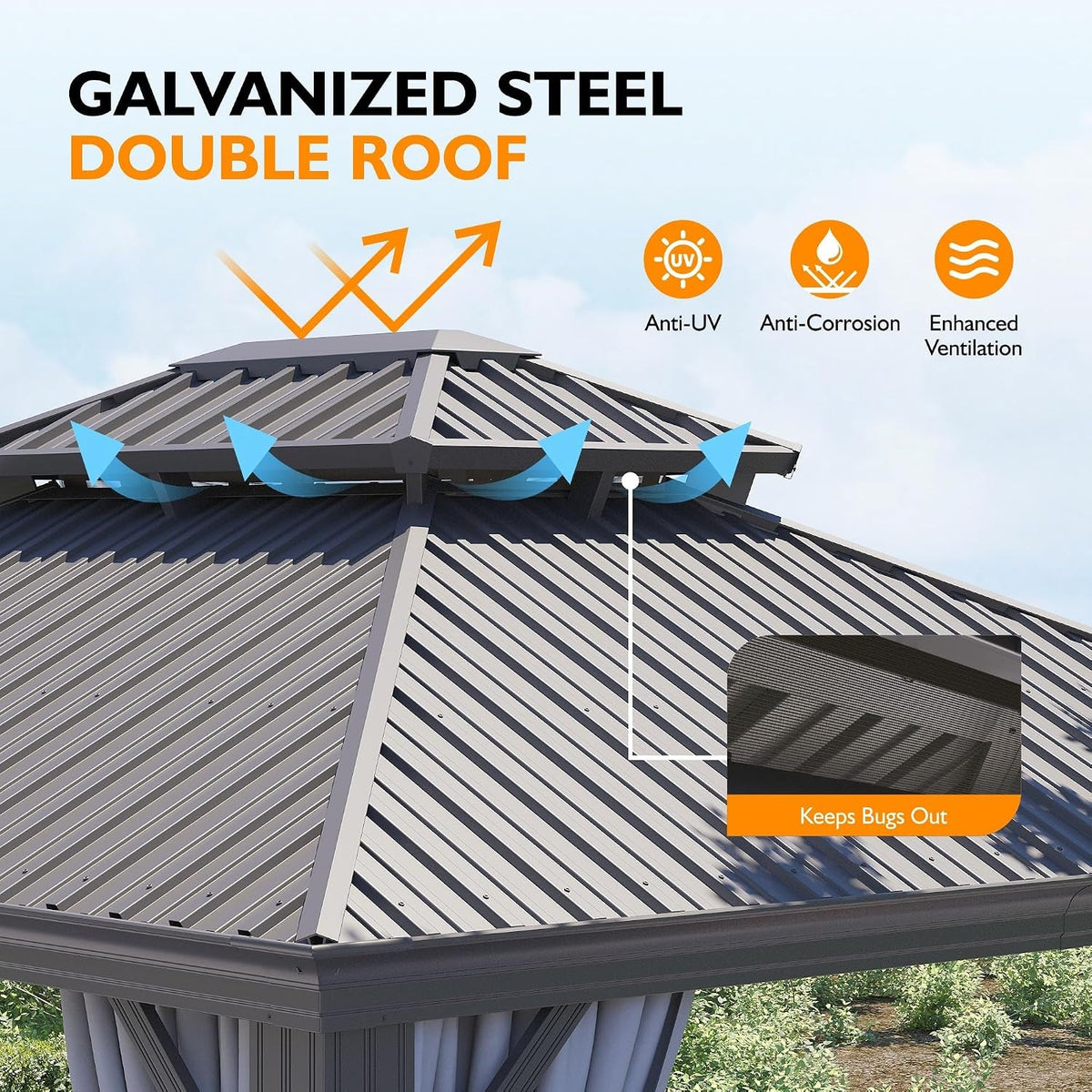 Hardtop Gazebo with Aluminum Frame and Galvanized Steel Roof - View 7