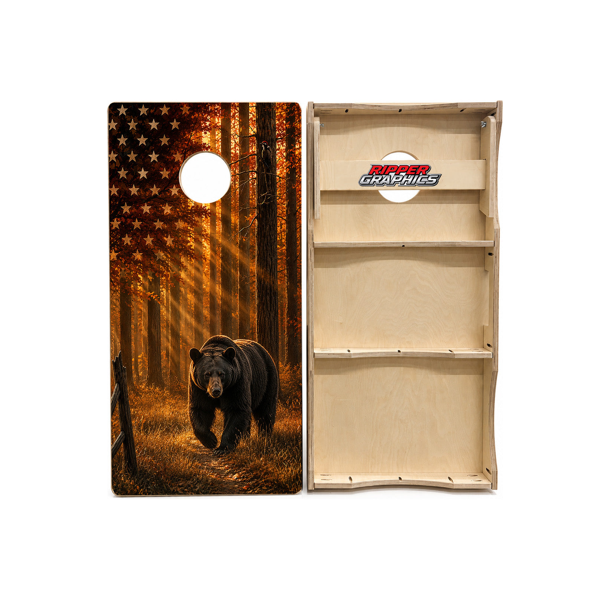 Black Bear American Flag Cornhole Design product photo