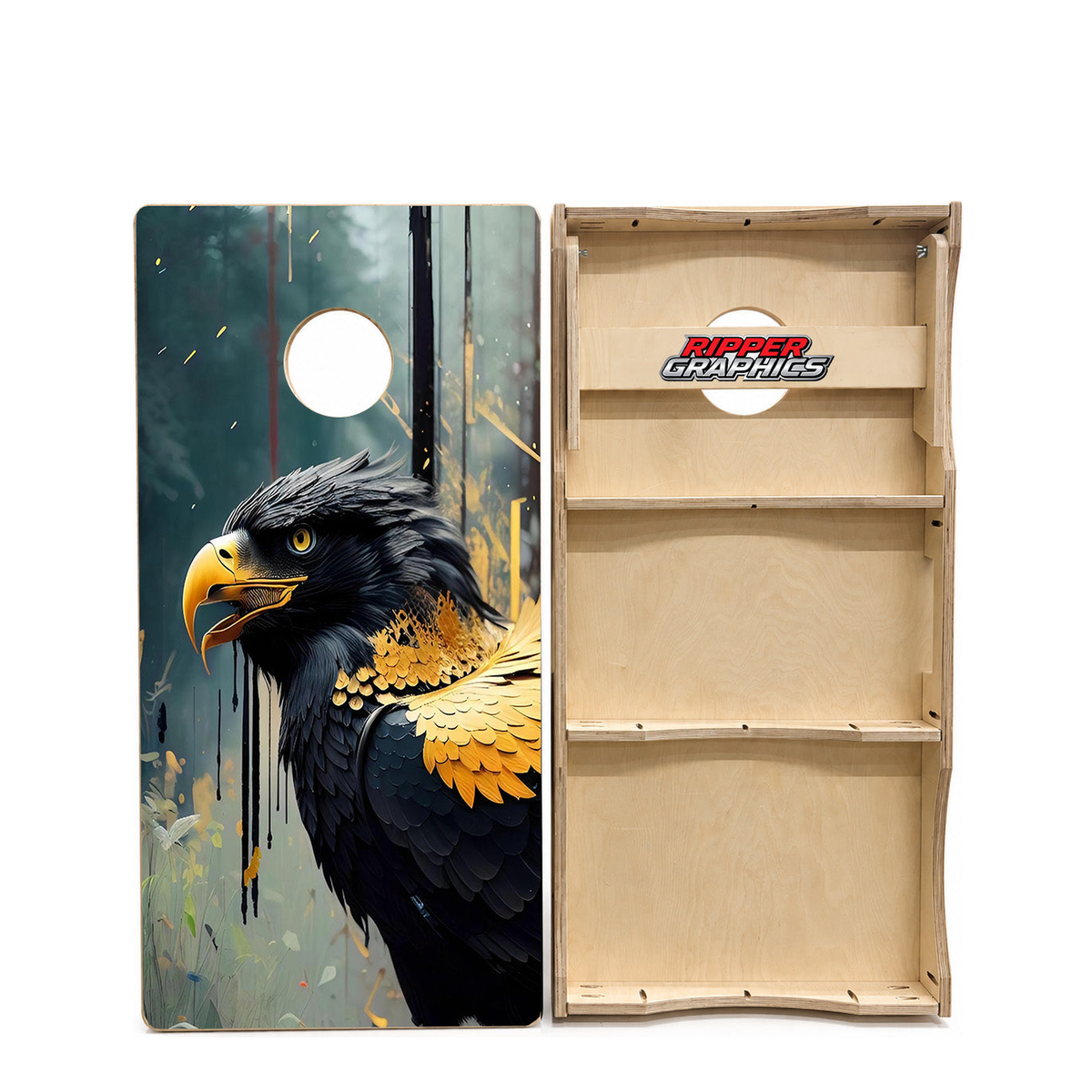 Black Gold Raven Cornhole Design product photo