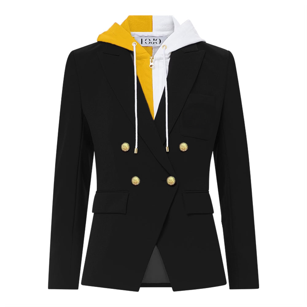 Yellow & White Hooded Blazer Jacket