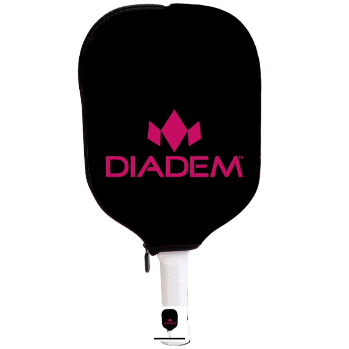 Diadem paddle cover with a zippered design and large front logo, shown fitted over a paddle with handle visible.