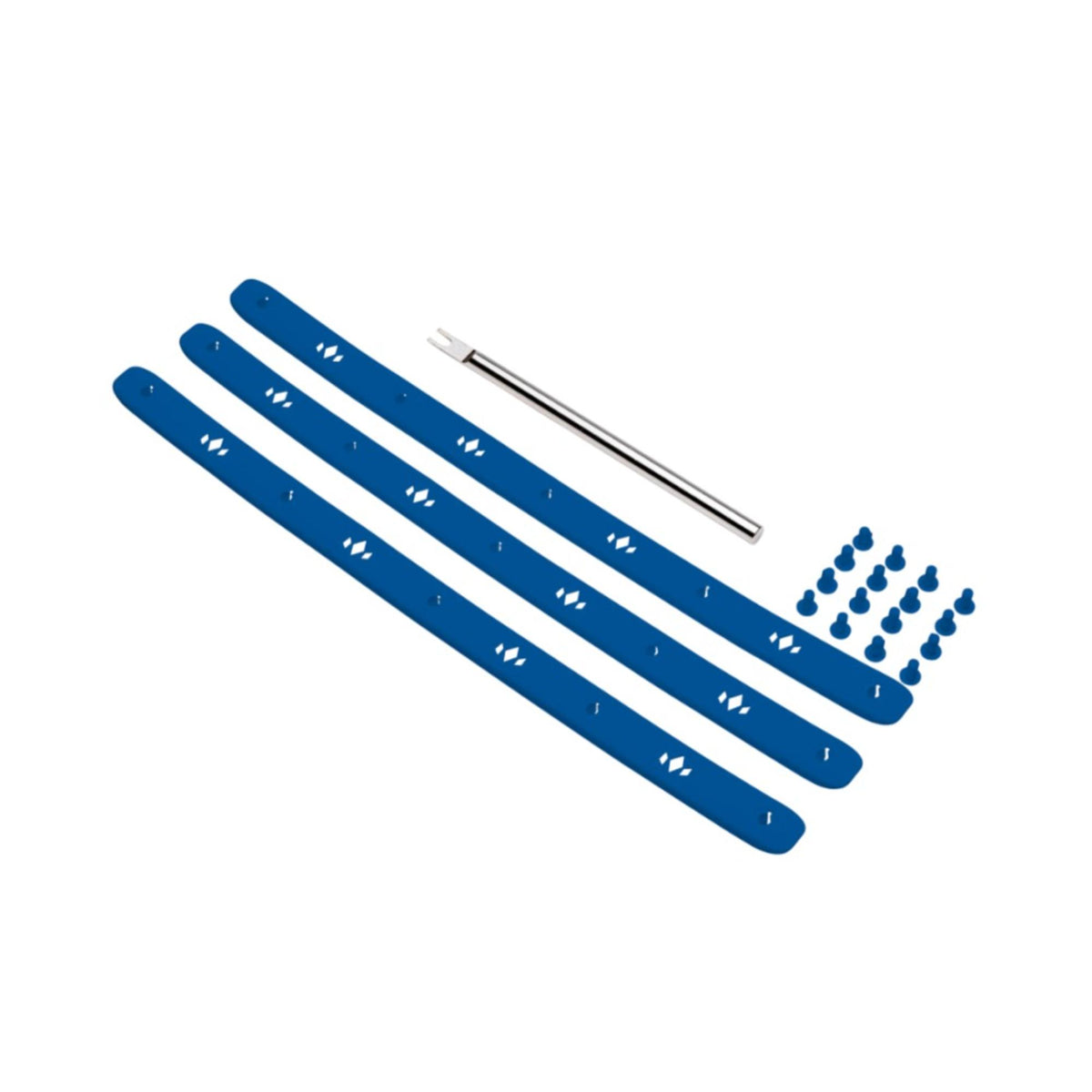 Pickleball paddle bumper guard replacement kit including multiple protective strips, fasteners, and an installation tool.