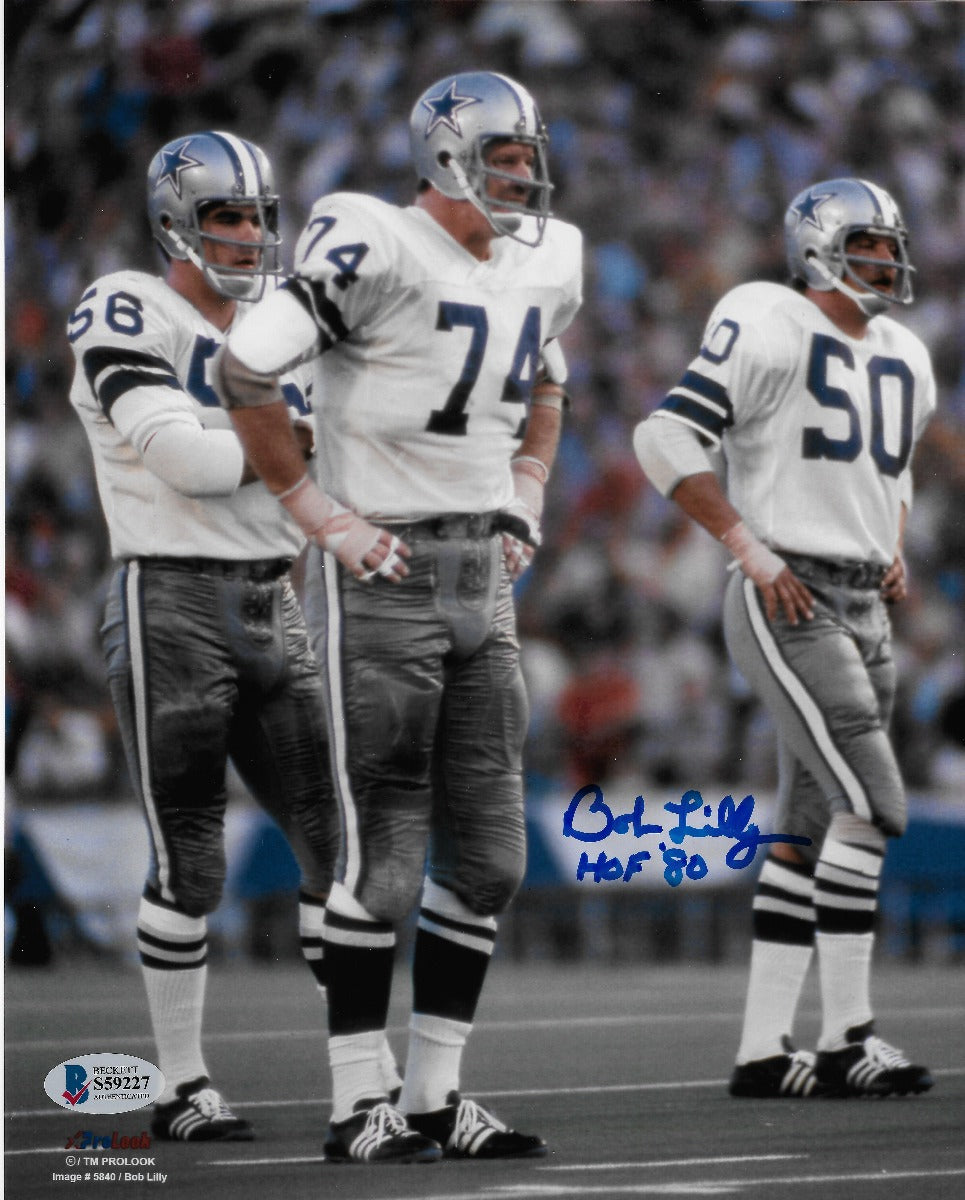 Bob Lilly Autographed Dallas Cowboys 8x10 Photo W/ HOF 80 Beckett Authenticated