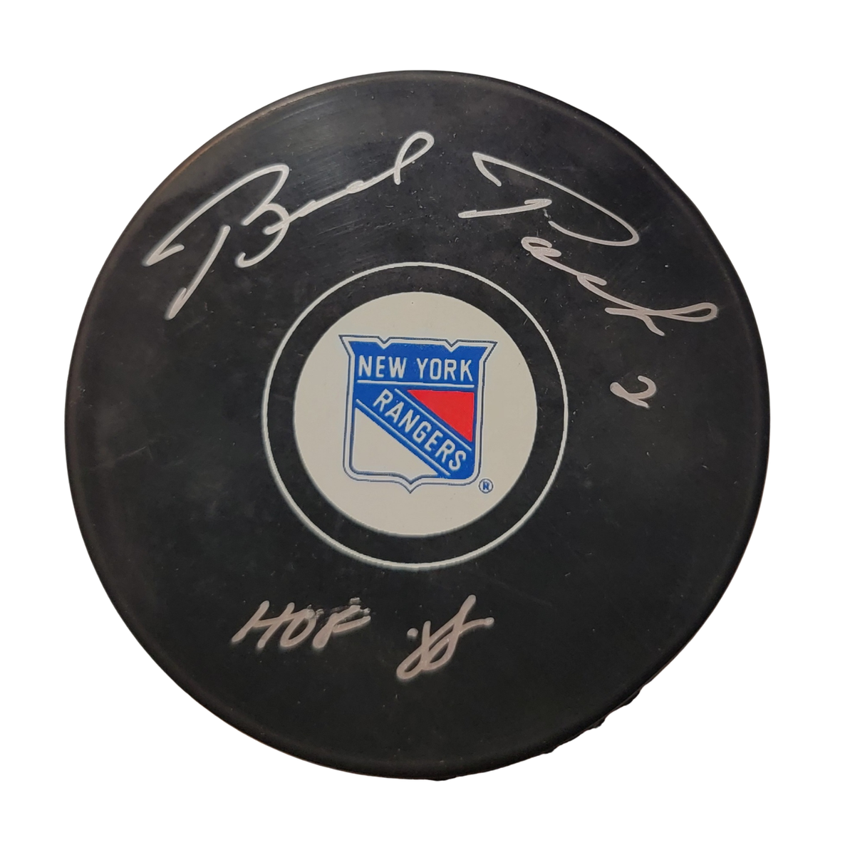 Brad Park Autographed New York Rangers Logo Hockey Puck W/HOF 88 JSA Witnessed