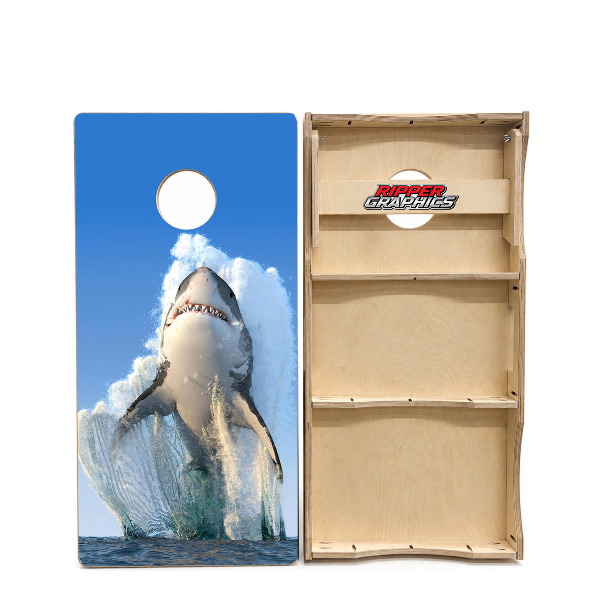 Breaching Great White Shark Cornhole Design product photo