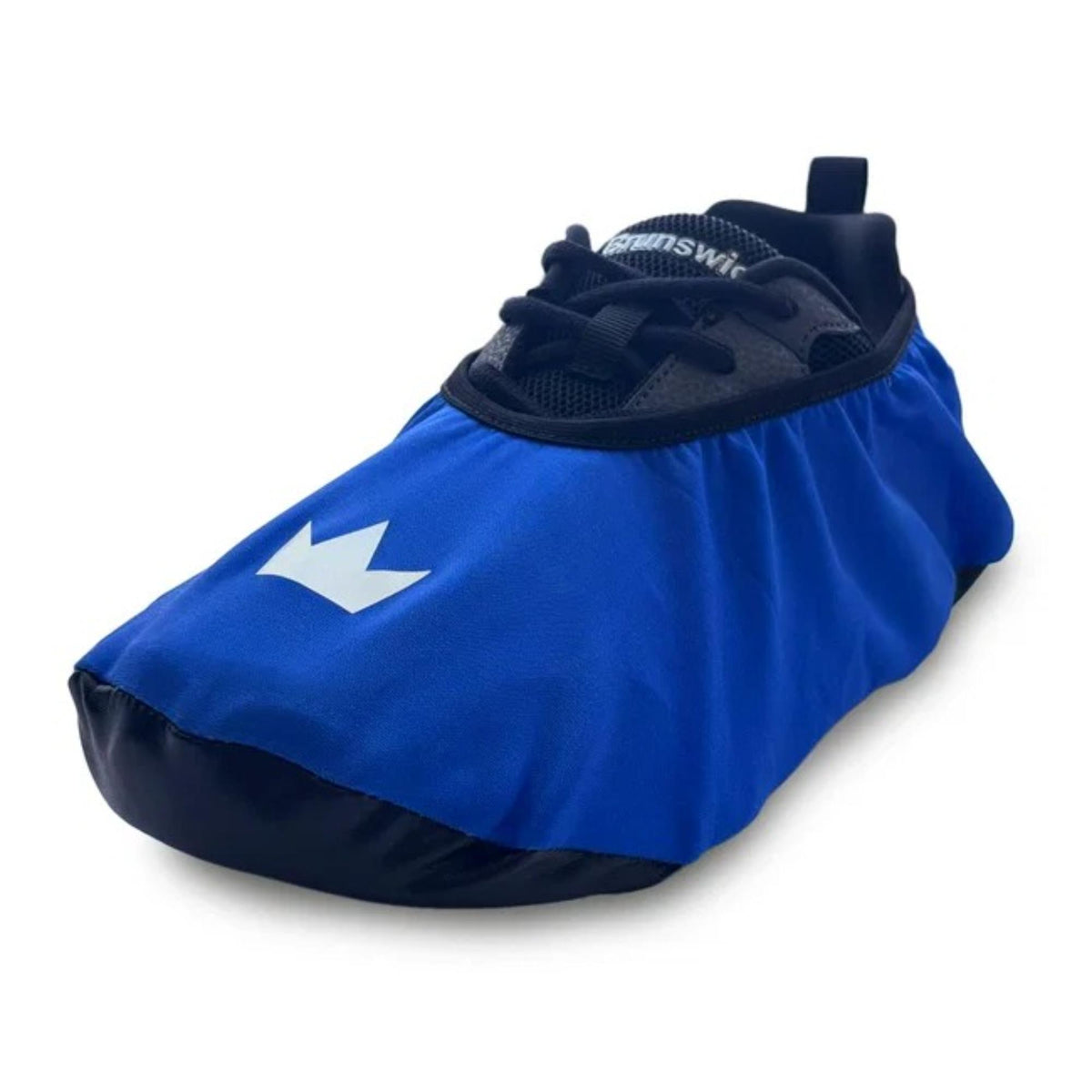 Protective shoe cover designed to slip over athletic shoes, helping keep soles clean and dry while walking around bowling areas.