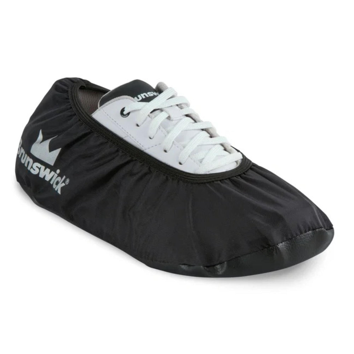 Protective shoe cover designed to slip over athletic shoes, helping keep soles clean and dry while walking around bowling areas.