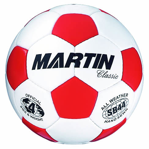 Martin Sports Classic Two Tone Soccer Ball, Hand Sewn in Red/White Size 3 - Front View
