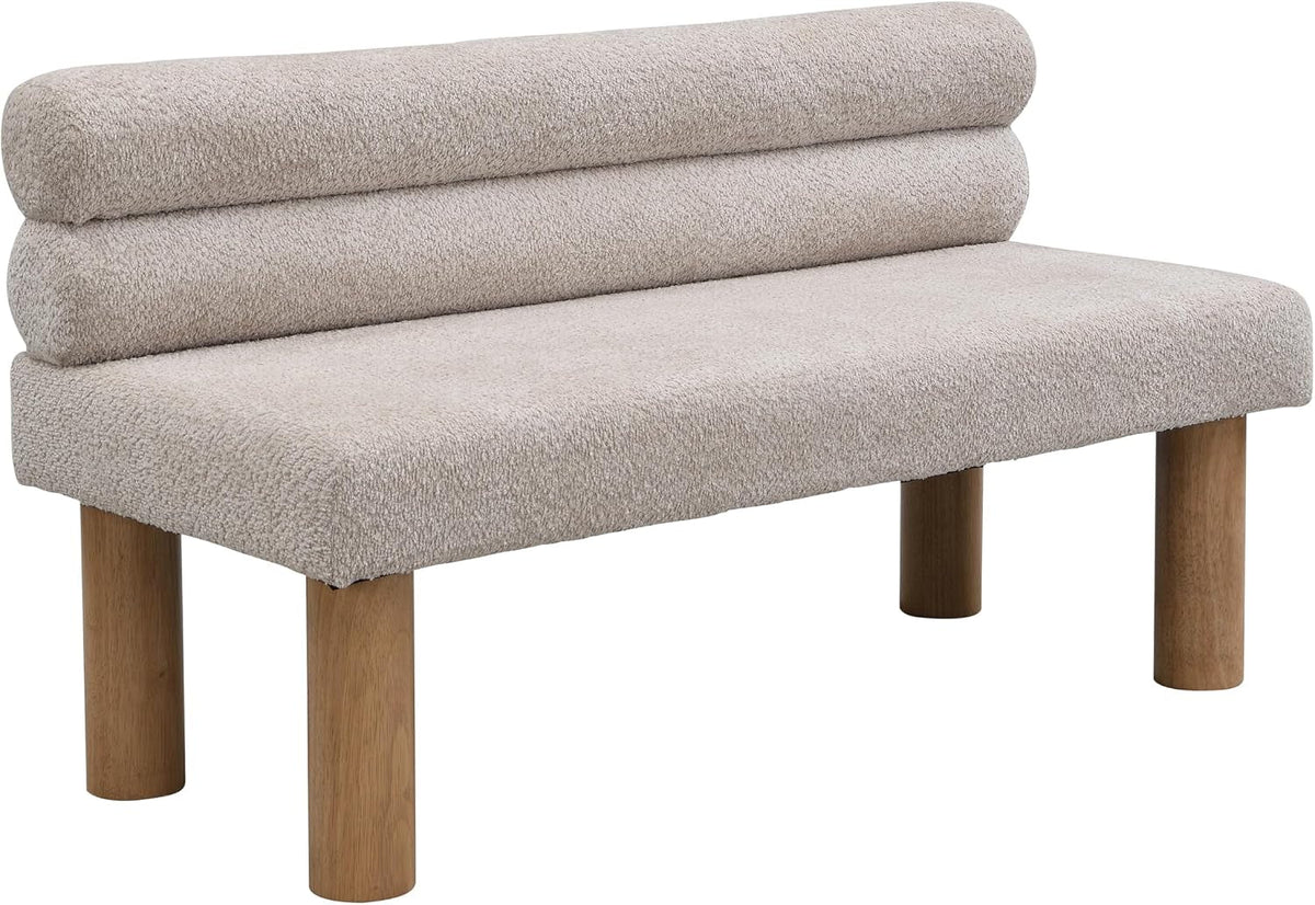 Boucle Upholstered Dining Bench with Rubberwood Legs, 51.77" L - View 5