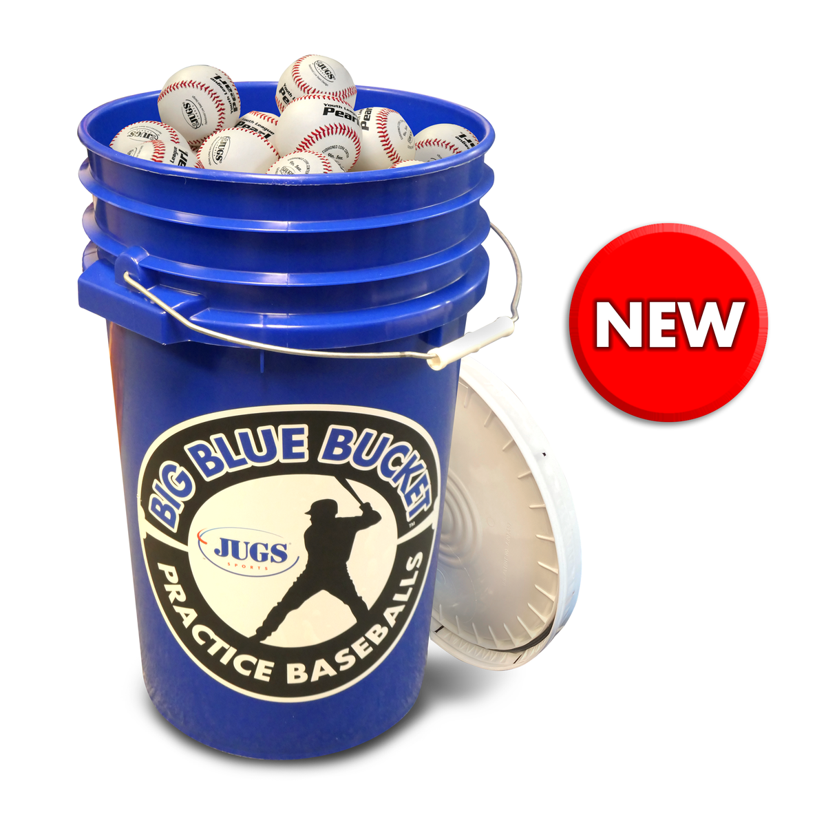 JUGS Youth League Pearl Baseballs, Big Blue Bucket - Front View
